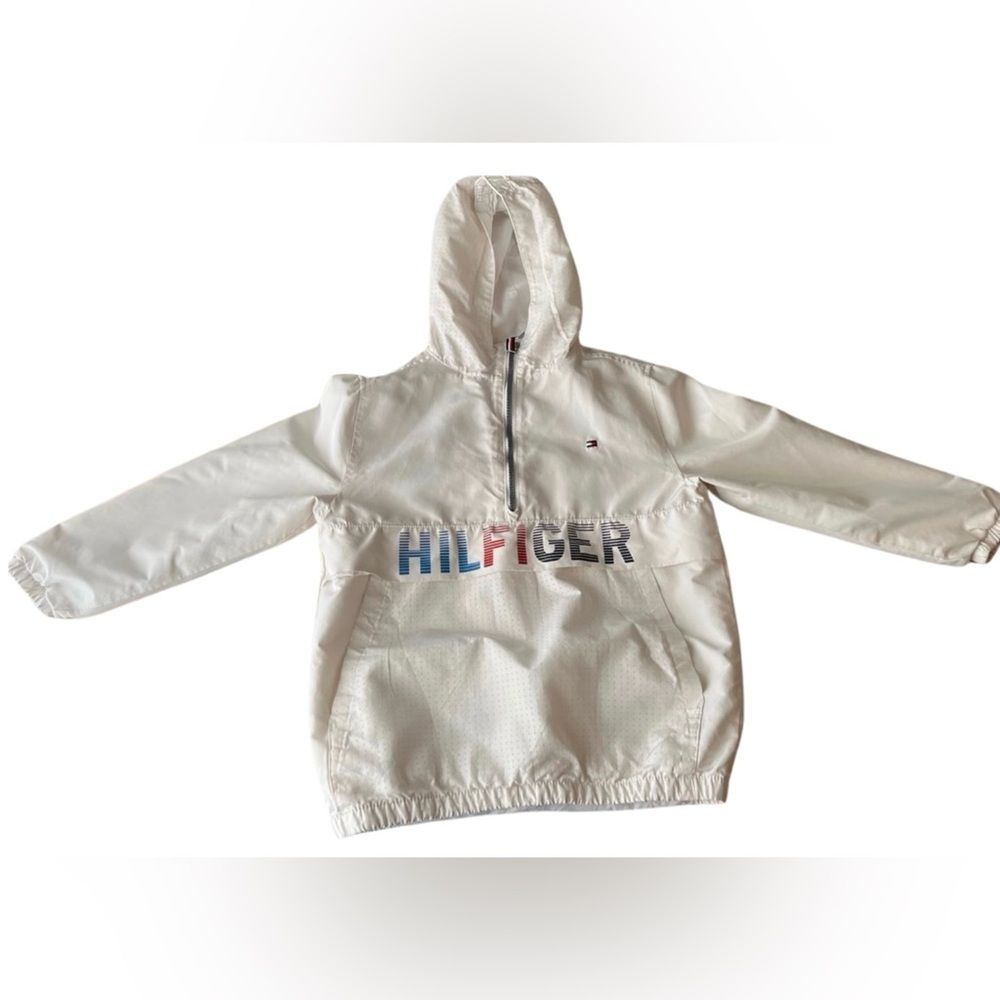 Tommy Hilfiger Boys Bright White Half Zip Wind Jacket Hoodie Size S (8/10)[C-23]